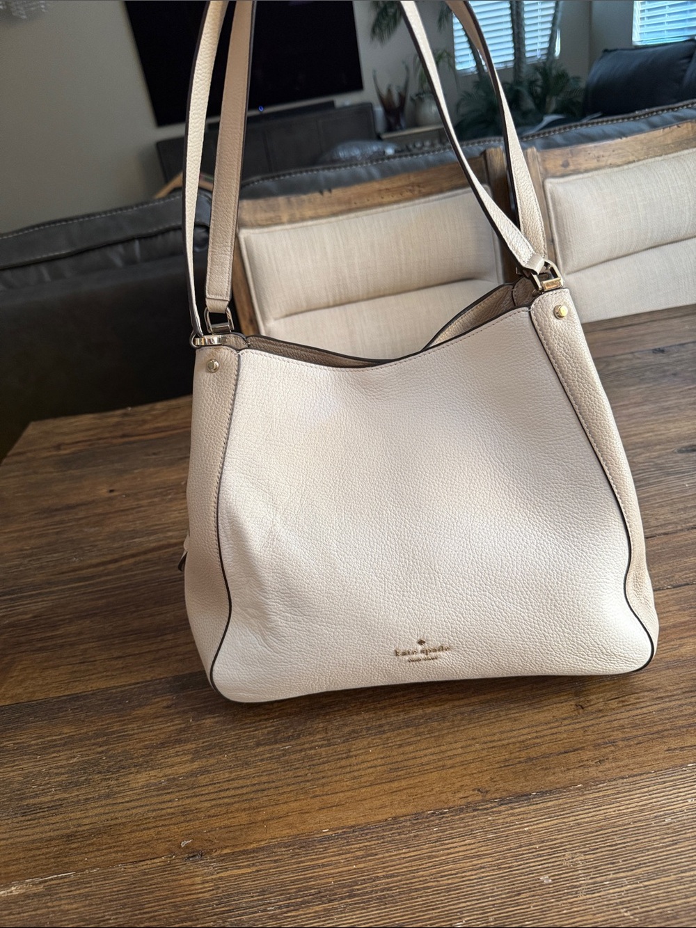 kate spade Ivory Pebbled Leather Shoulder Bag, two tone, with Gold Hardware